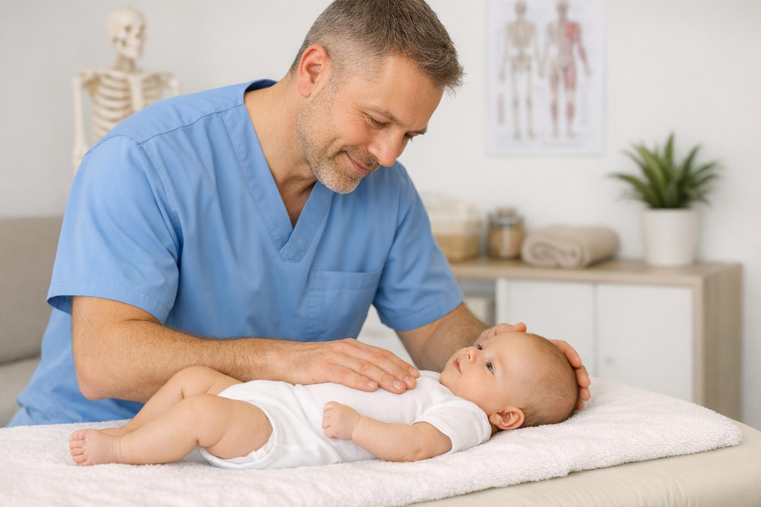 osteopata pracujący z niemowlęciem w gabinecie