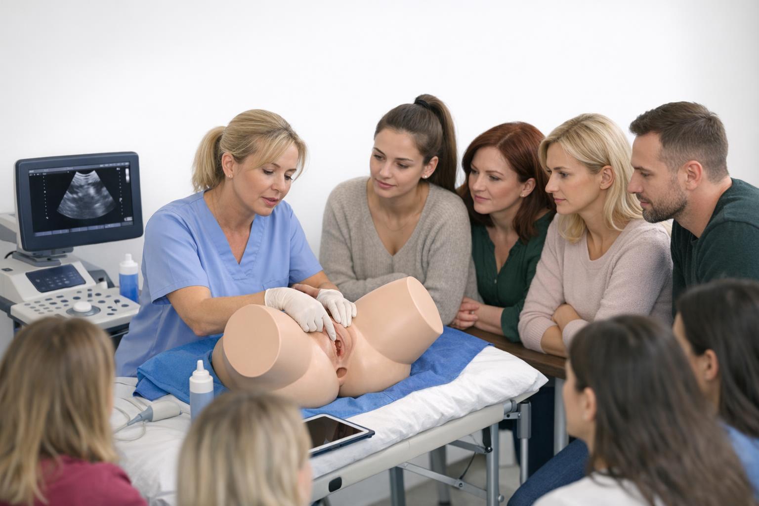 Zdjęcie: Grupa uczestników podczas praktycznej sesji z instruktorem uroginekologii