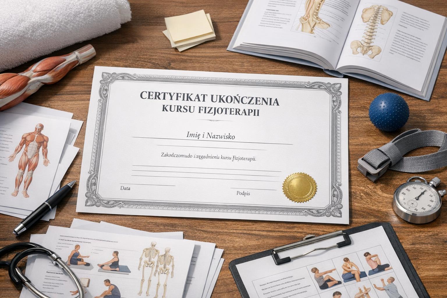 Akredytowany certyfikat ukończenia kursu fizjoterapii na stole, dokumenty szkoleniowe